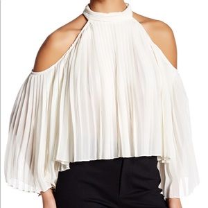 Walter Baker Cold Shoulder Bell Sleeve Pleated Top